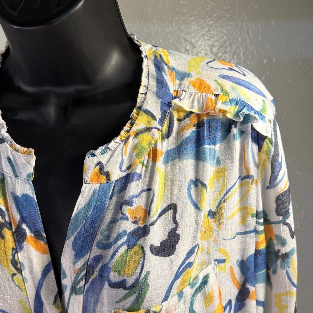 Zac & Rachel long sleeve button down top a watercolor floral print large - Picture 2 of 9